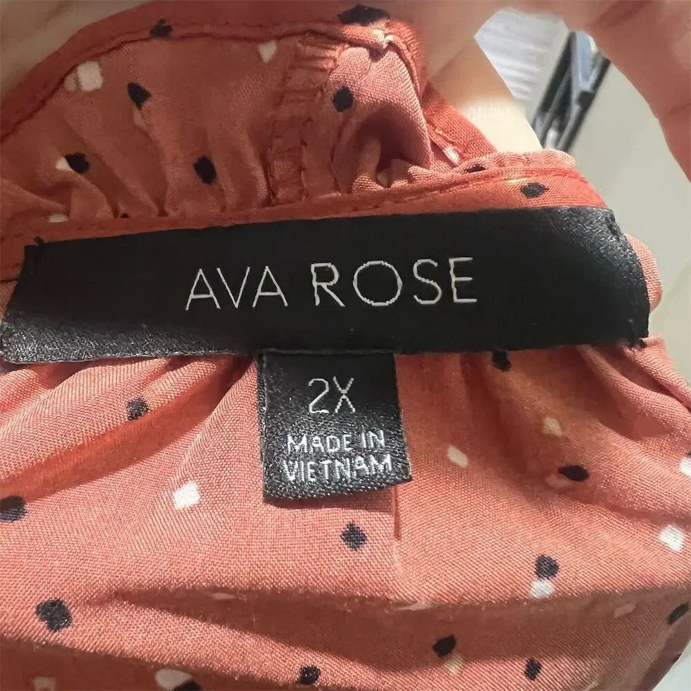 Ava Rose Women's Plus 2X Rust Polka Dot Ruffle Blouse Long Sleeve - Picture 8 of 8